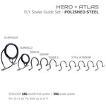 Polished steel fly snake guide set with two ring guides and several snake guides