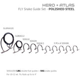 Polished steel fly snake guide set with two ring guides and several snake guides
