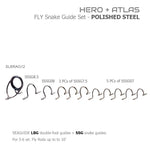 Polished steel fly snake guide set with one ring guide and a longer line of snake guides
