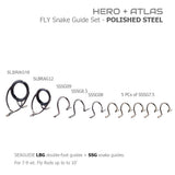 Polished steel fly snake guide set with two ring guides and multiple snake guides