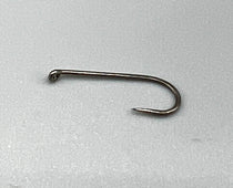 Barbless nymph fishing hook, curved metal shank with barbless point
