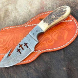 Damascus Wirecut Guthook knife