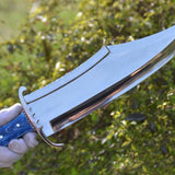 Full Tang Bowie Knife with Leather Sheath for Sale – Custom Handmade Mirror Polished D2 Steel Blade, Epoxy Resin Handle, Steel Guard & Brass Spacers | 17-Inch Hunting Knife – KBS Knives