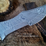 Damascus Steel Blade Tracker Knife with Buffalo Horn Handle & Leather Sheath – Custom Handmade 12-Inch Survival Knife by KBS Knives