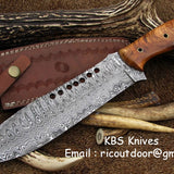 Full Tang Hunter Bowie Knife with Custom Handcrafted Damascus Steel Blade & Olive Wood Handle - 17 Inches