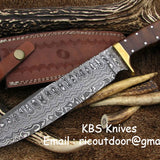 Full Tang Hunter Bowie Knife with Custom Handcrafted Damascus Steel Blade & Rosewood Handle - 17 Inches