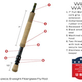 Fly Fishing Kit with Fiberglass Rod, 8wt | 9ft | 4-Piece | Wild Water Fly Fishing