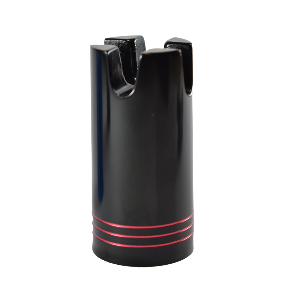 Black aluminum gimbal holder with red accent ring at the base