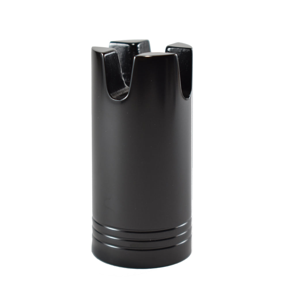 Black aluminum gimbal holder with two U-shaped slots and red accent band