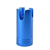 Blue aluminum gimbal holder with two top U-shaped slots and ridged base