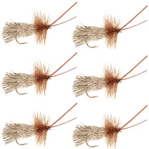 Dry fly set: six brown-and-cream caddis-style flies on size 16 hooks