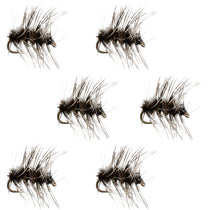 Dry midge dry fly, dark black-and-brown hackle, size 20 (six flies)
