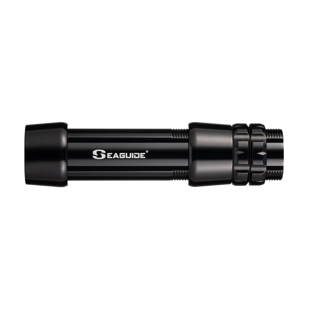 Black boat rod reel seat with silver-toned metal end hoods and locking nut