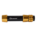 Gold boat rod reel seat with metal hoods and segmented locking nut