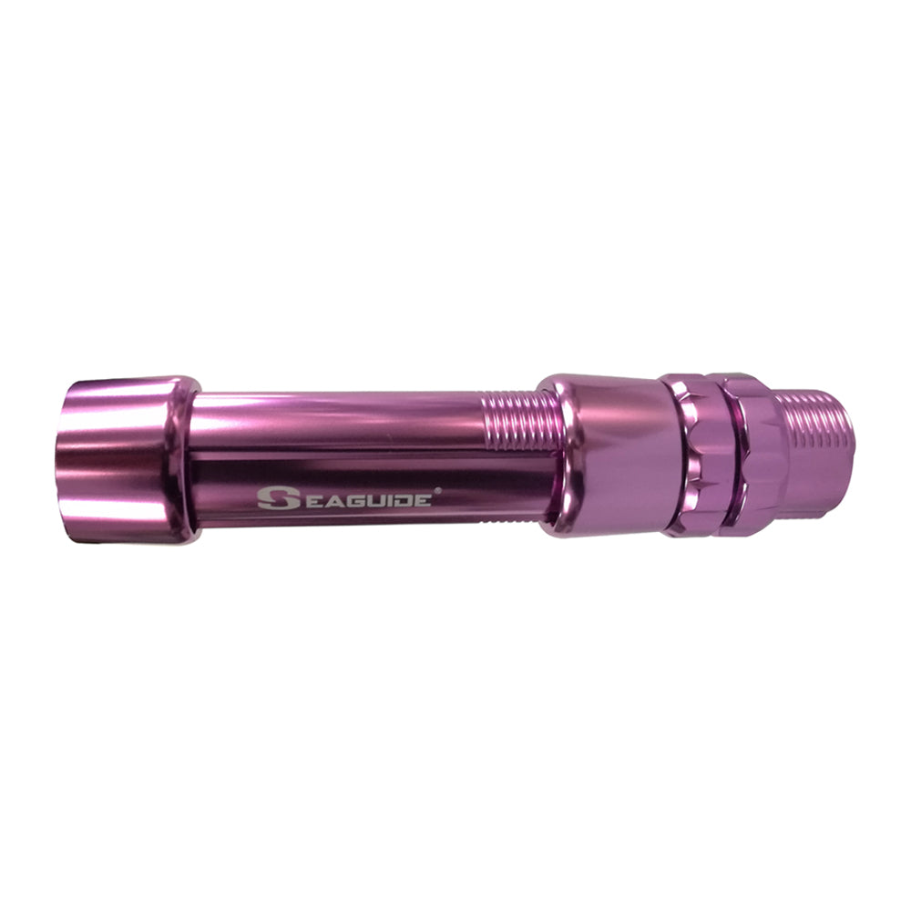 Purple boat rod reel seat with metal end hoods and segmented locking nut