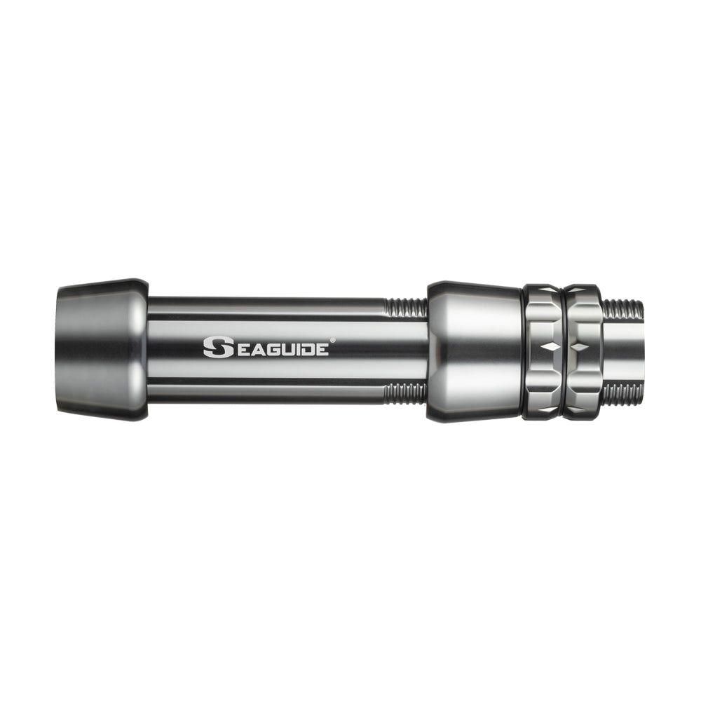 Polished silver boat rod reel seat with metal end hoods and locking nut