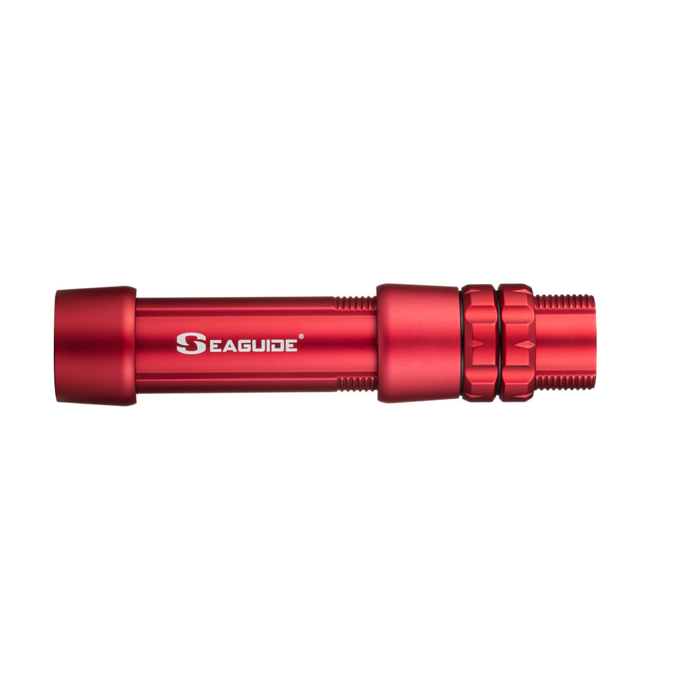 Red boat rod reel seat with metal end hoods and segmented locking nut