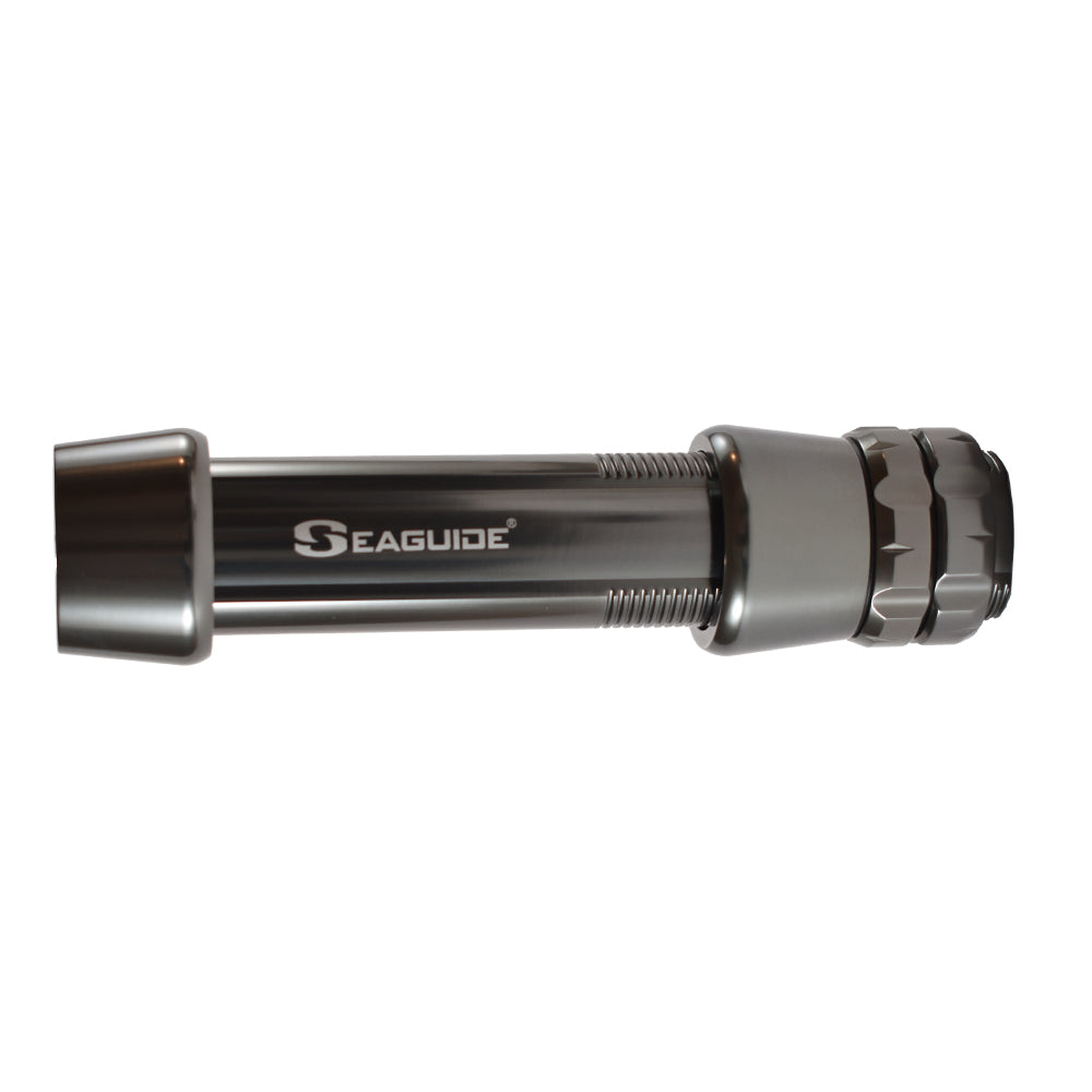 Dark gray boat rod reel seat with silver end hoods and segmented locking nut