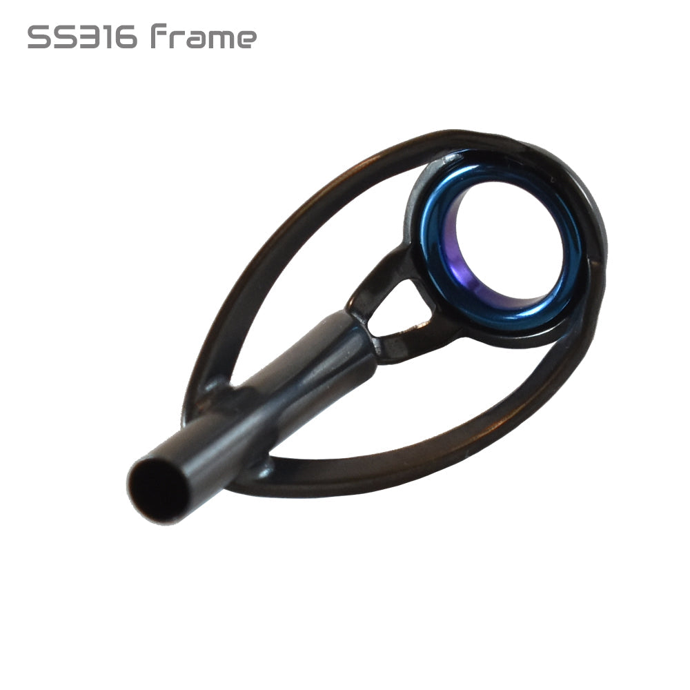 Seaguide Tip Top XRT fishing rod guide, black frame with blue ring insert