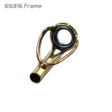 Gold PVD fishing rod guide frame with black ceramic insert, metal loop
