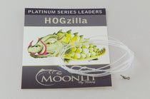 Furled fishing leader on card packaging with metal connector and clear braided line