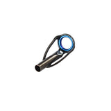 Fishing rod tip top with blue zirconia ring and metal frame