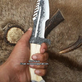 Custom Handmade 1095 Steel Tanto Blade Tracker Knife - Full Tang Bone Handle, 10.5" Overall with Horizontal Leather Sheath | Ideal for Survival & Camping | KBS Knives