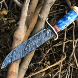 Custom Handcrafted Fire Pattern Damascus Steel Bowie Knife – Buffalo Horn & Olive Wood Handle with Leather Sheath | 13-Inch, Perfect for Hunting – KBS Knives