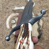 Custom Handmade Bowie Knife with Twisted Damascus Steel Blade and Antler Horn Handle - 15 Inches