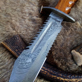 Ranger Survival Bowie Knife with Custom Handcrafted Damascus Steel Blade & Rosewood Handle - 15 Inches