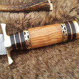Custom Handmade Steelstorm Bowie Knife with Twist Pattern Damascus Steel Blade and Olive Wood Handle - 13 Inches
