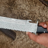 Custom Handmade Wild Pig Hunter Bowie Knife with Raindrops Damascus Steel Blade and Black Micarta Handle - 16 Inches