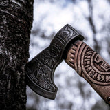 Battle Axe with Custom Handmade Forged Engraved 1095 Steel Blade and Ash Wood Handle – Warlord's Edge