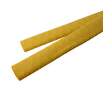 Yellow heat shrink tubing with crisscross grid texture and open ends