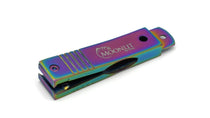 Rainbow metal line nipper tool with 'Moonlit' logo panel and end eye holes