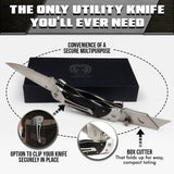 Premium Utility Knife, Folding Pocket Knife Combo, Box Cutter, Heavy Duty Dual Blades W/Belt Clip Gift Set for Dad Carpenter or Construction Worker