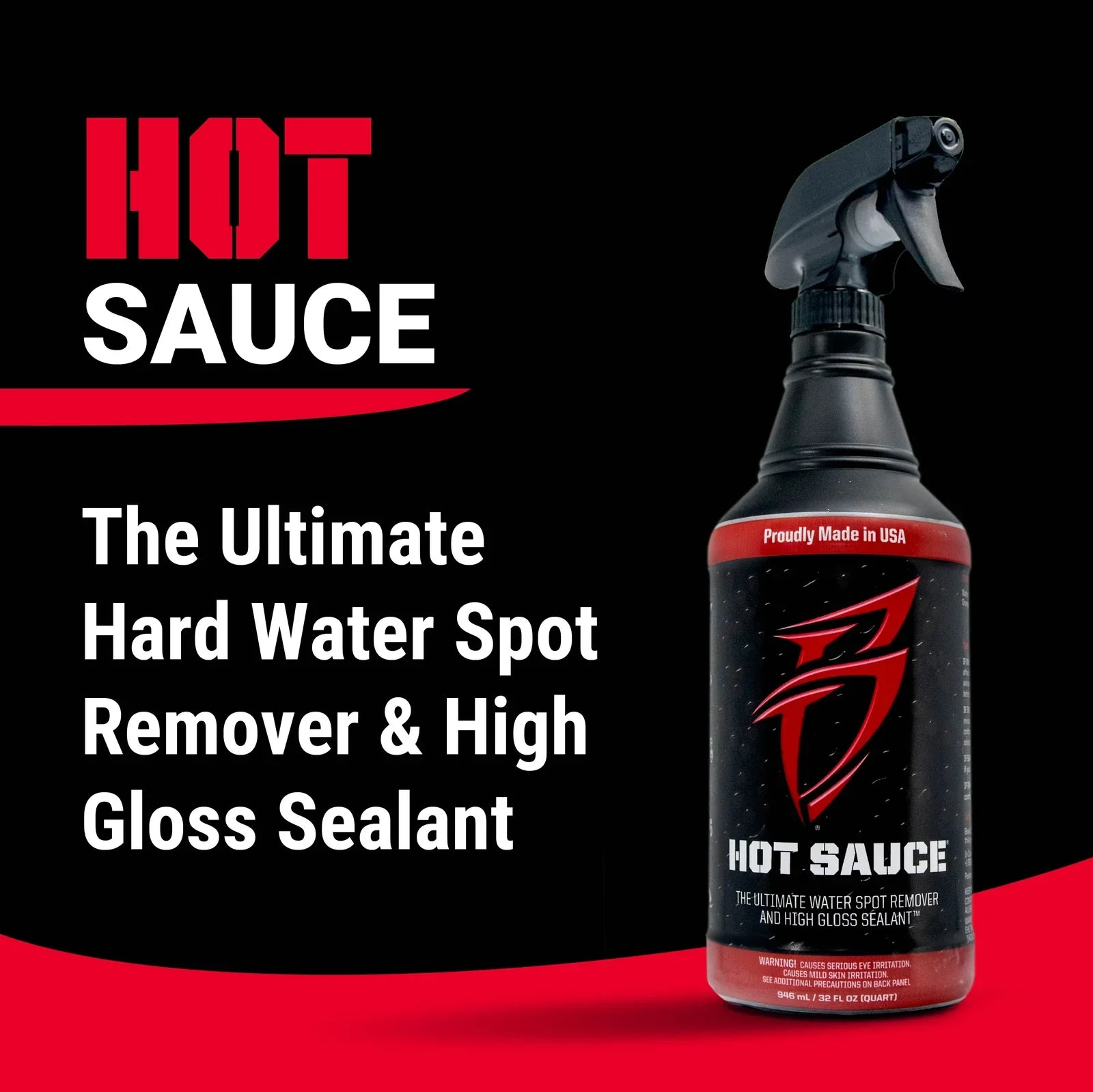 Black spray bottle with trigger sprayer and red HOT SAUCE label.