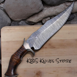 Premium Hunting Bowie Knife - 10" Damascus Steel with Rosewood Handle & Steel Guard