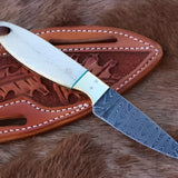 Western Damascus Cowboy Belt Knife with Bone Handle & Sheath