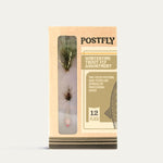Postfly Wintertime trout fly assortment box, 12 assorted flies.