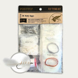 Bead head Woolly Bugger fly tying kit with white yarn and copper wire #35, hooks and beads.