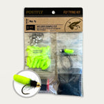 Mop fly tying kit with chartreuse mop fur, hook, and wire in clear pouch