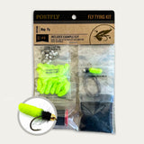 Mop fly tying kit with chartreuse mop fur, hook, and wire in clear pouch