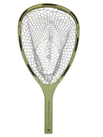 Thorofare Net landing net, olive green frame with white mesh and curved handle