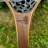 Fat Jake 16"x12" - Adams Dry Fly Engraved - Natural Fly Fishing Traditional Landing Net - Handcrafted & Made in USA