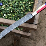 Texas Flag Handle Damascus Steel Handmade Fillet Boning Knife with Blue and Red Exotic Wood and Bone Handle, 12.5 Inches