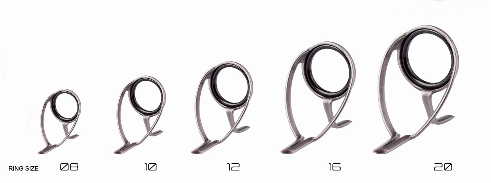 Set of boat rod guide rings in multiple sizes with black inner rings
