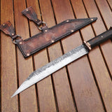 Custom Handmade Hand Forged 1095 Steel Viking Seax Knife with Rosewood Handle and Brass Guards - 12 inches by KBS Knives Store