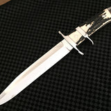 Pig Sticker Knife with Leather Sheath for Sale – Custom Handmade Full Tang D2 Steel Blade, Antler Horn Handle & Steel Double Guard | 13-Inch Hunting Knife – KBS Knives