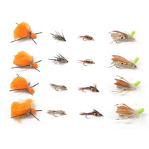 Assorted trout fly fishing set with multiple orange and brown foam and feather flies